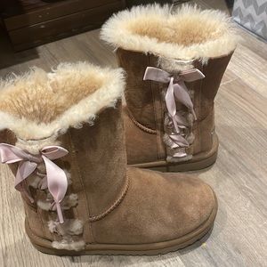 Ugg Boots; chestnut color with side bow. Size 2